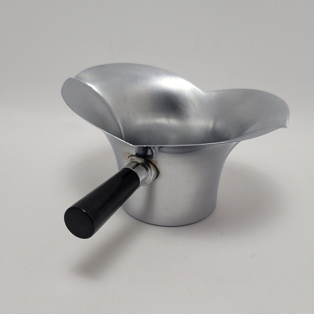 Vintage Chase Art Deco Two Lip Chrome Metal Gravy Boat Sauce Pan Black Handle